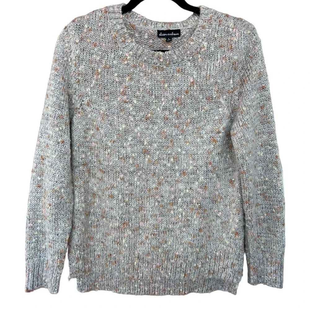 Alison Andrews Women's Multicolored Knit Popcorn Crewneck Sweater Size Large